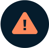 An orange alert sign on a dark blue circle.