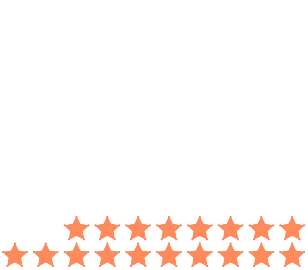 A grid of 100 white sheriff stars. The last 18 are colored orange.