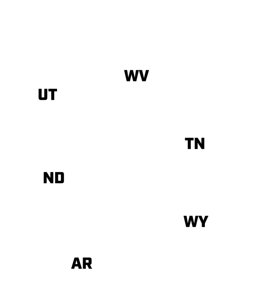 Icons of Arkansas, North Dakota, Tennessee, Utah, West Virginia and Wyoming.